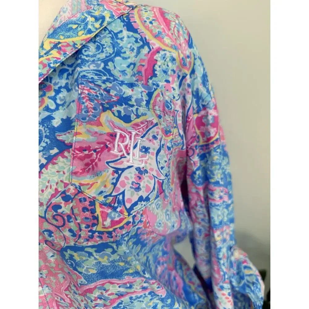 Lauren Ralph Lauren Paisley Sleep Shirt Beach Cover Up Medium Embroidered RL